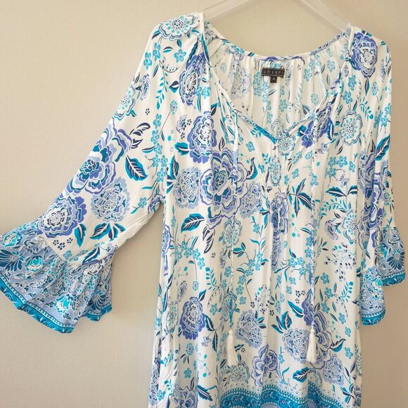 EUC funsport blue and white mid length tunic style top / beach, pool cover up, M - Picture 5 of 6